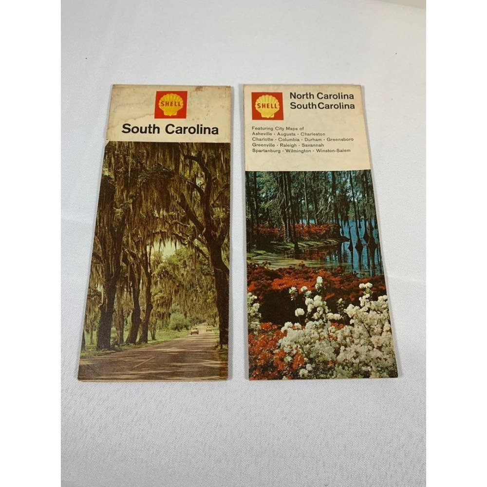 Vintage 1966 Shell North Carolina South Carolina Road Map Ephemera Advertisement
